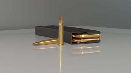 3D rendering. M-16 rifle magazine and cartridges.
