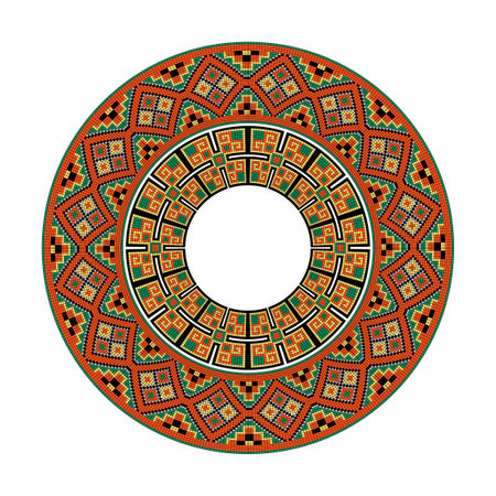 Round plate with colorful geometric pattern isolated on white background.のイラスト素材