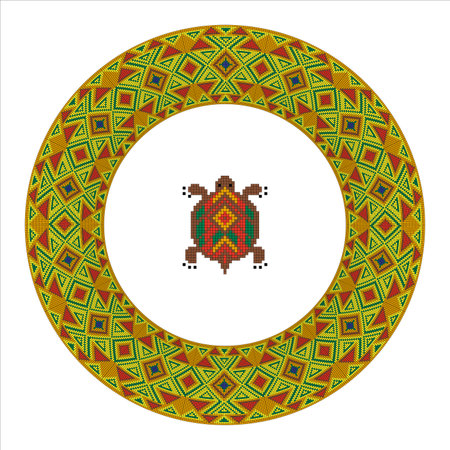 Vector round plate with African ethnic pattern isolated on white background.のイラスト素材
