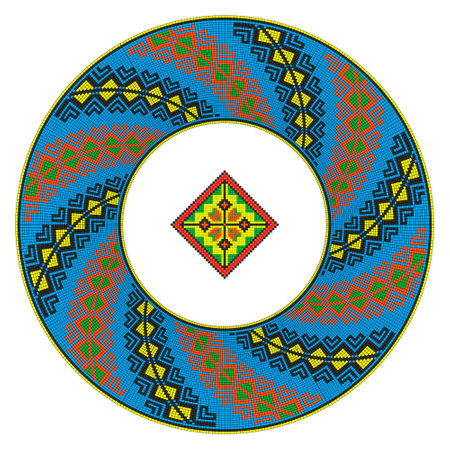 Round plate with geometric pixel pattern isolated on white background.のイラスト素材