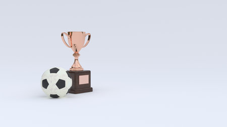 3D render - a soccer ball and a golden sports cup on a white background.の写真素材