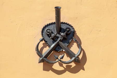 Flag holder in the shape of two crossed anchors.の写真素材