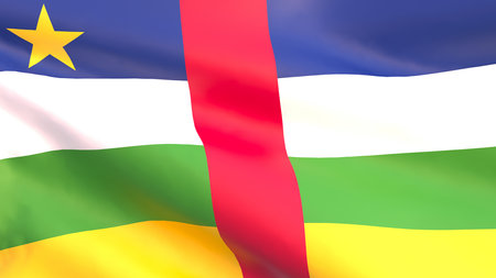 3D render - the national flag of the Central African Republic fluttering in the wind.の写真素材