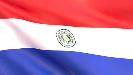 3D render - the national flag of Paraguay fluttering in the wind.の写真素材
