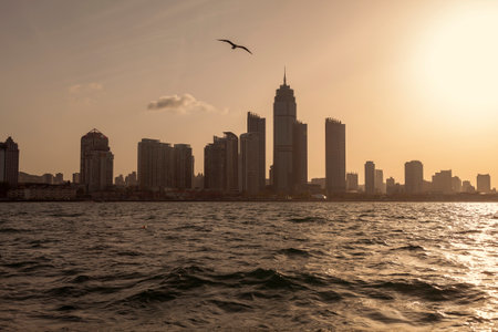 Panoramic view of high-rise buildings in Yantai city, China.