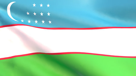 3D render - flag of Uzbekistan waving in the wind.の写真素材
