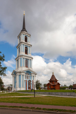 Restored Nikolaevskaya Bell Tower in Venev, Russia.の写真素材