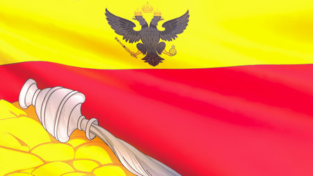 3D render - flag of Voronezh city, Russia fluttering in the wind.の写真素材