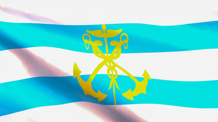 3D render - flag of Taganrog city, Russia fluttering in the wind.の写真素材