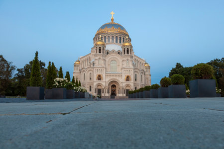 Naval Cathedral in Kronstadt, Russia â Majestic Orthodox Church and Landmark.の写真素材