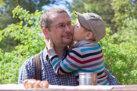parent child happy hugging outdoor lifestyleの写真素材