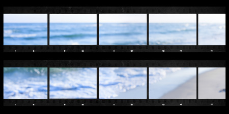 contact sheets film photography print panoramic sea defocusedの写真素材