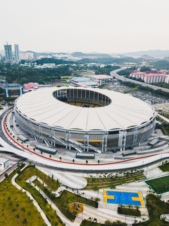 Kuala Lumpur, October 2017 : Aerial view of Bukit Jalil National Stadium, Kuala Lumpur, Malaysia from a drone.のeditorial素材
