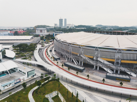 Kuala Lumpur, October 2017 : Aerial view of Bukit Jalil National Stadium, Kuala Lumpur, Malaysia from a drone.のeditorial素材