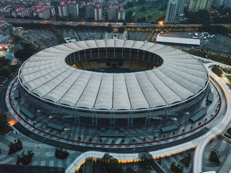 Kuala Lumpur, October 2017 : Aerial view of Bukit Jalil National Stadium, Kuala Lumpur, Malaysia from a drone.のeditorial素材
