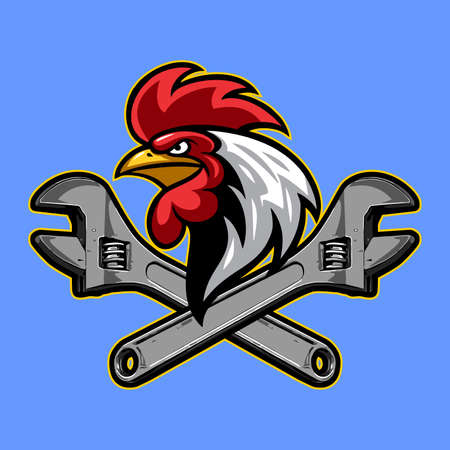 wrench and rooster head blue backgroundのイラスト素材