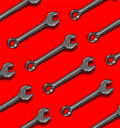 wrenches lined up on red backgroundのイラスト素材