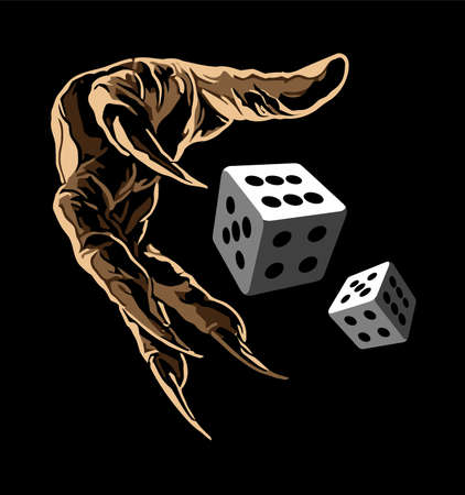 spooky hands and two dice black backgroundのイラスト素材