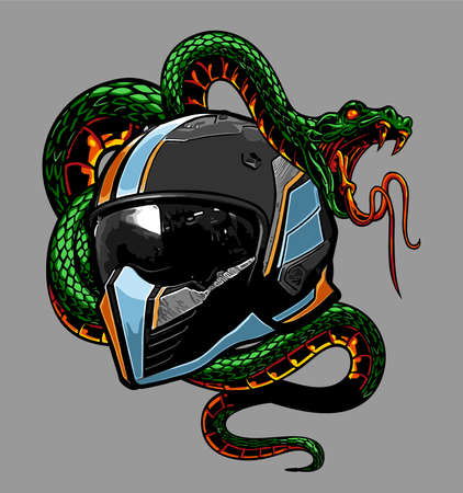 Robot helmet wrapped in snakeのイラスト素材