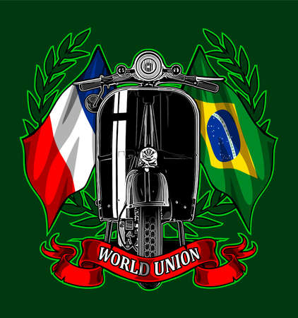 scooter france and brazil flag backgroundのイラスト素材