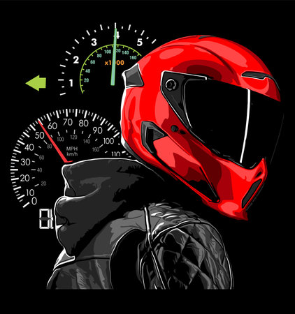 motorcyclist with speedometer background