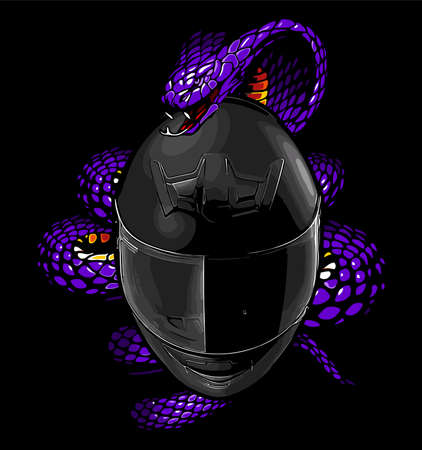 matte black helmet wrapped in snakeのイラスト素材