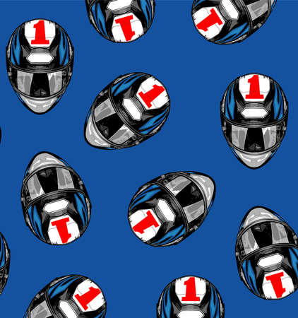 helmet pattern number one blue backgroundのイラスト素材