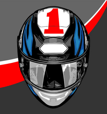 blue helmet with number one patternのイラスト素材