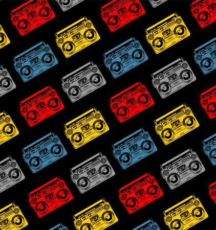 cassette player pattern with black backgroundのイラスト素材