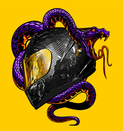 carbon helmet wrapped around a snakeのイラスト素材