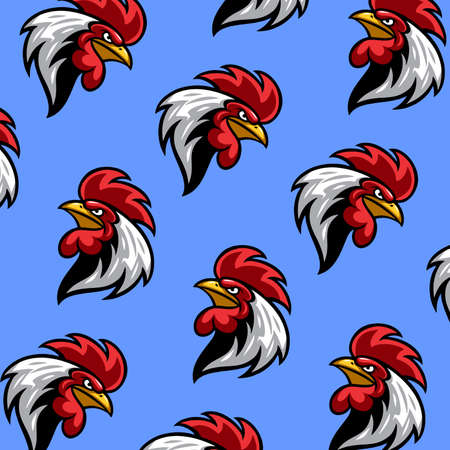 blue background rooster head patternのイラスト素材