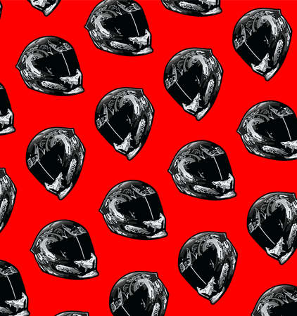 black devil pattern helmet red backgroundのイラスト素材