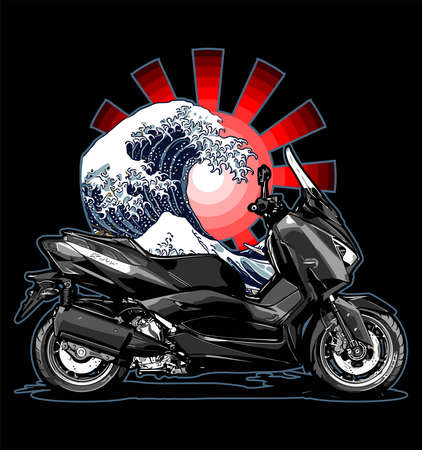a big scooter with the sun in the backgroundのイラスト素材