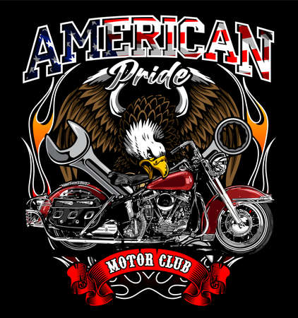 flapping eagle and classic motorcycleのイラスト素材