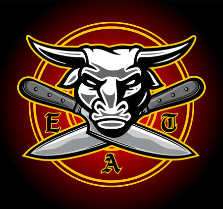 bulls head and knife crossedのイラスト素材