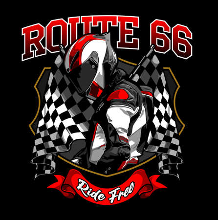 biker with helmet on checkered flag backgroundのイラスト素材