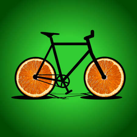 a bicycle with orange tires on a green backgroundのイラスト素材