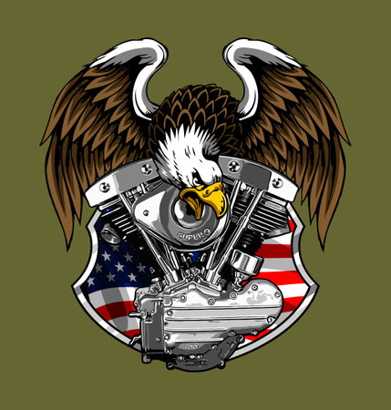 v-twin shovelhead and eagle vectorのイラスト素材