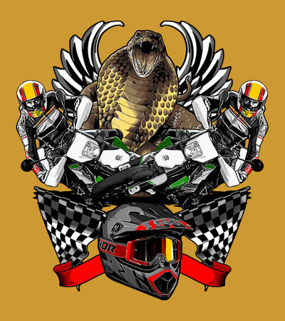 supermoto and winged snake vector templateのイラスト素材