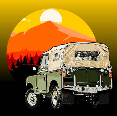 classic car back view in the forestのイラスト素材