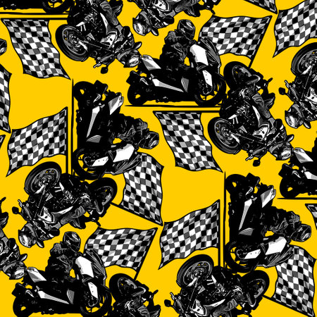 biker pattern and checkered flagのイラスト素材