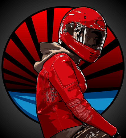 biker in red leather jacket vectorのイラスト素材