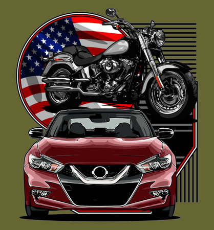 Motorcycle on the background of the American flag. Vector illustration.のイラスト素材