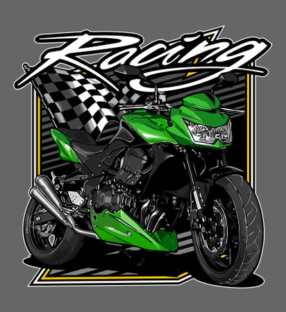 Motorcycle with checkered flag on the background. Vector illustrationのイラスト素材