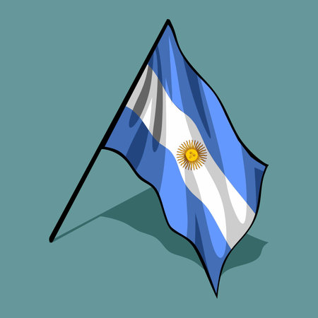 Argentina flag waving in the wind. Vector illustration on blue background.のイラスト素材