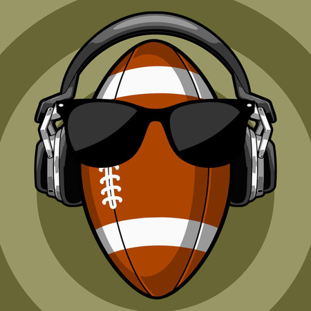 American football ball with headphones and sunglasses. Vector illustration in cartoon style.のイラスト素材
