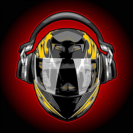 helmet with headphones on a dark background, vector illustration, epsのイラスト素材
