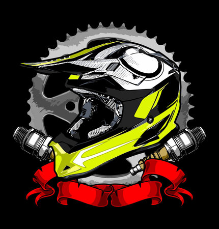 Motorcycle helmet with shock absorber. Vector illustration on black background.のイラスト素材