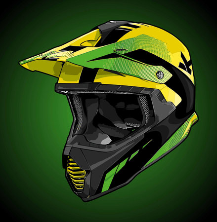 Motorcycle helmet vector illustration isolated on dark green background. Front view.のイラスト素材