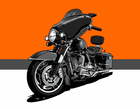 Vector illustration of a motorcycle on a background of an orange wall.のイラスト素材